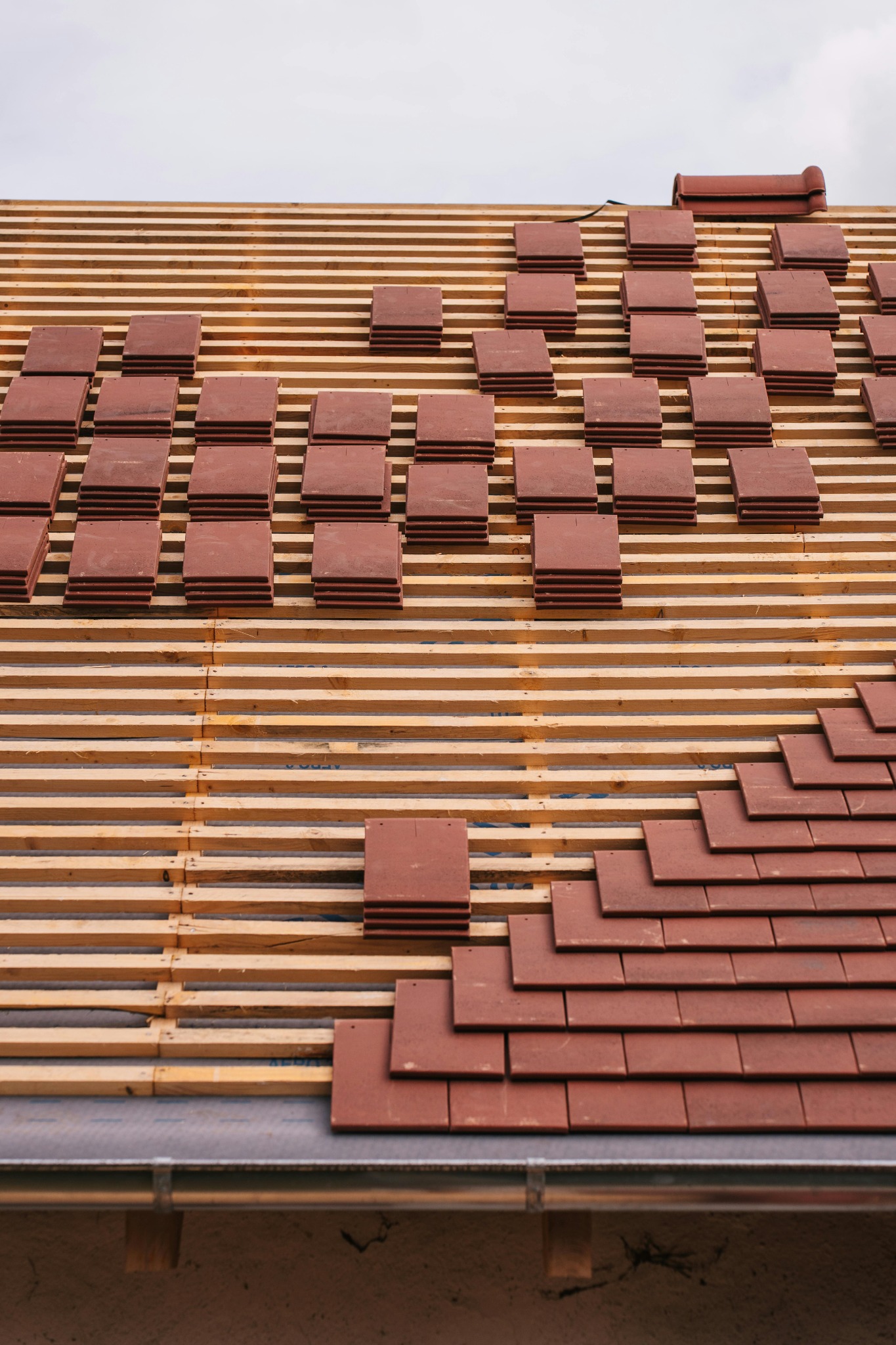 Roof installation materials on a roof